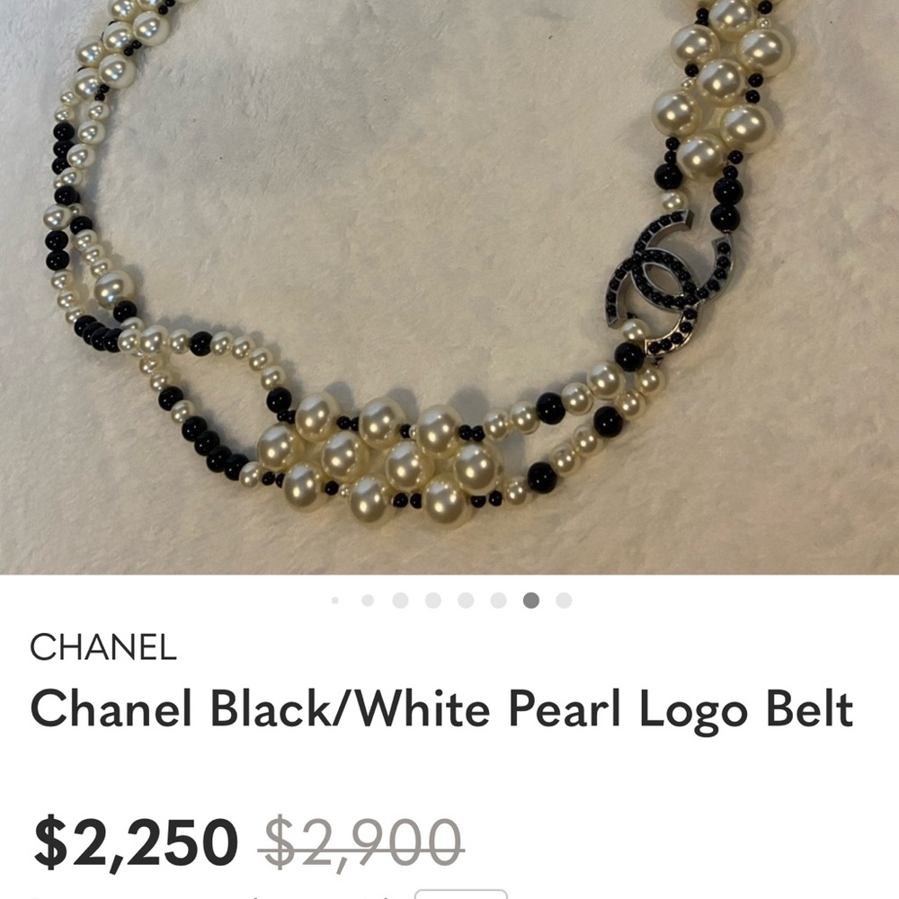 CHANEL Black and White Multi-Strand Pearl Belt with Logo Accent - Picture 5 of 8